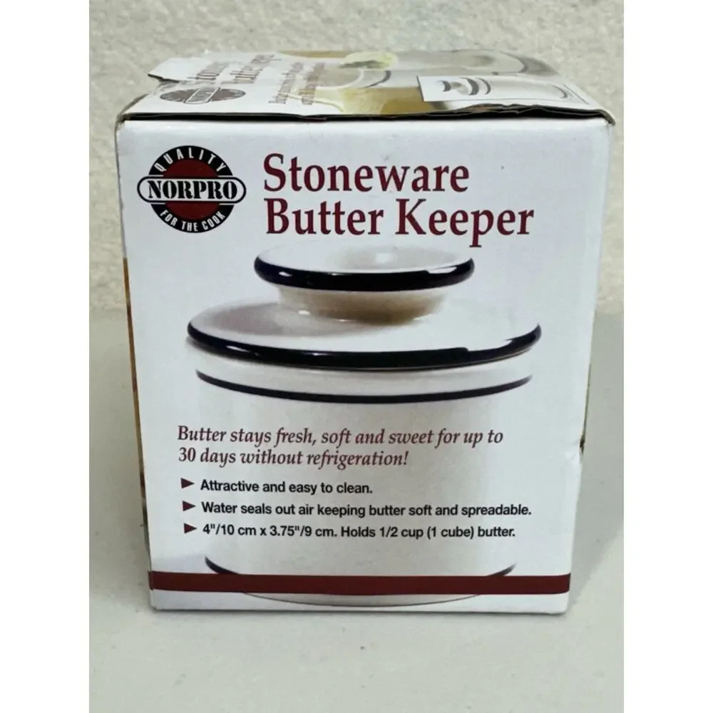 NORPRO Stoneware Butter Keeper White Ceramic Crock and Cover 4